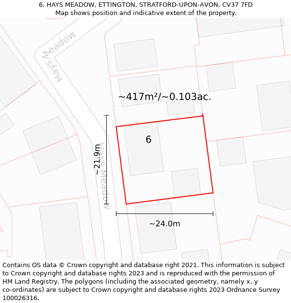 6, HAYS MEADOW, ETTINGTON, STRATFORD-UPON-AVON, CV37 7FD: Plot and title map