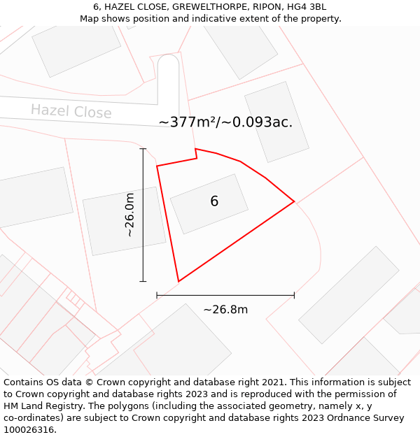 6, HAZEL CLOSE, GREWELTHORPE, RIPON, HG4 3BL: Plot and title map