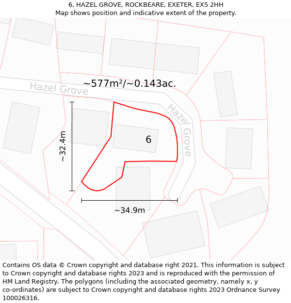 6, HAZEL GROVE, ROCKBEARE, EXETER, EX5 2HH: Plot and title map