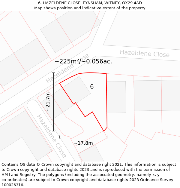 6, HAZELDENE CLOSE, EYNSHAM, WITNEY, OX29 4AD: Plot and title map