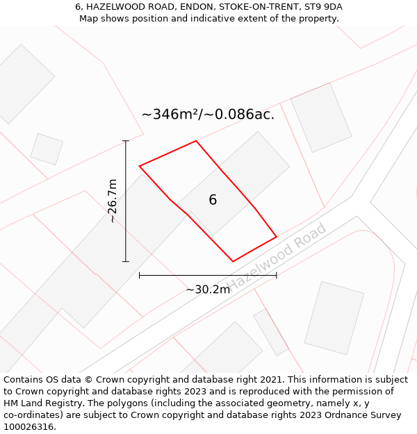 6, HAZELWOOD ROAD, ENDON, STOKE-ON-TRENT, ST9 9DA: Plot and title map