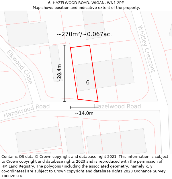 6, HAZELWOOD ROAD, WIGAN, WN1 2PE: Plot and title map