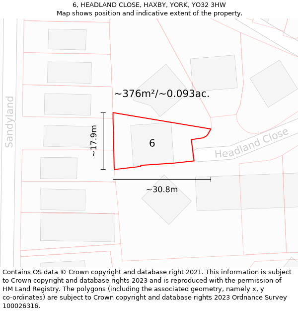 6, HEADLAND CLOSE, HAXBY, YORK, YO32 3HW: Plot and title map