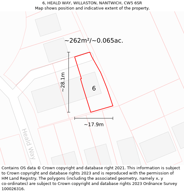 6, HEALD WAY, WILLASTON, NANTWICH, CW5 6SR: Plot and title map