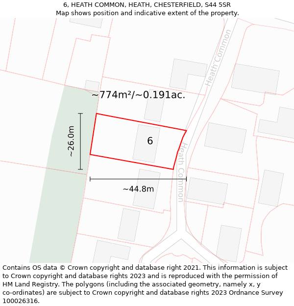 6, HEATH COMMON, HEATH, CHESTERFIELD, S44 5SR: Plot and title map