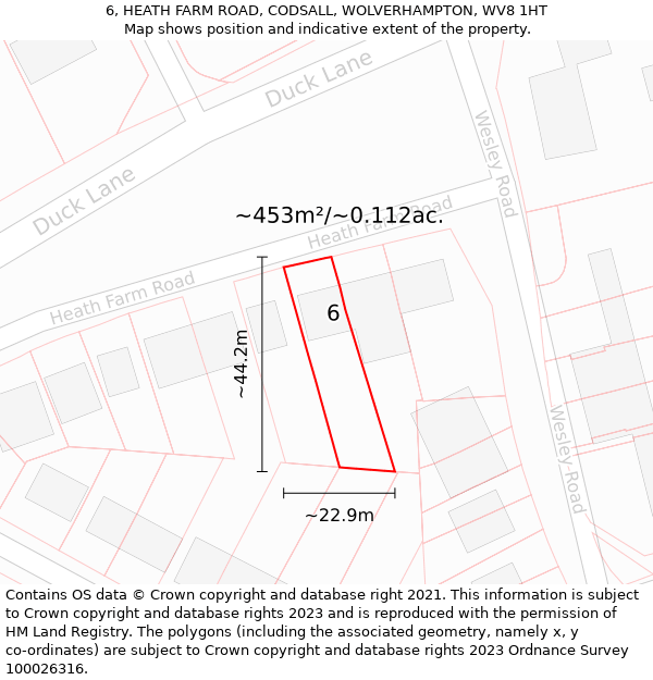 6, HEATH FARM ROAD, CODSALL, WOLVERHAMPTON, WV8 1HT: Plot and title map