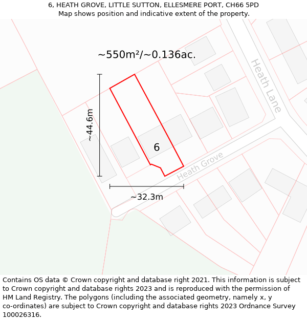 6, HEATH GROVE, LITTLE SUTTON, ELLESMERE PORT, CH66 5PD: Plot and title map