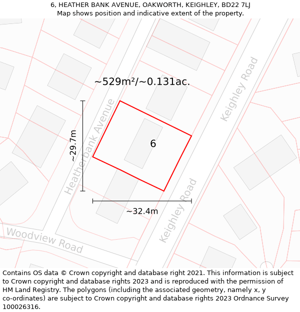 6, HEATHER BANK AVENUE, OAKWORTH, KEIGHLEY, BD22 7LJ: Plot and title map