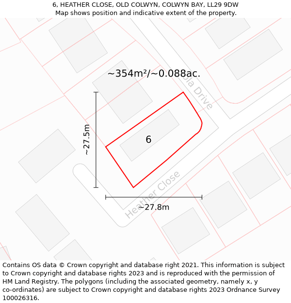 6, HEATHER CLOSE, OLD COLWYN, COLWYN BAY, LL29 9DW: Plot and title map