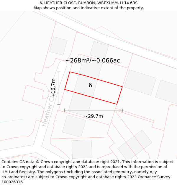 6, HEATHER CLOSE, RUABON, WREXHAM, LL14 6BS: Plot and title map