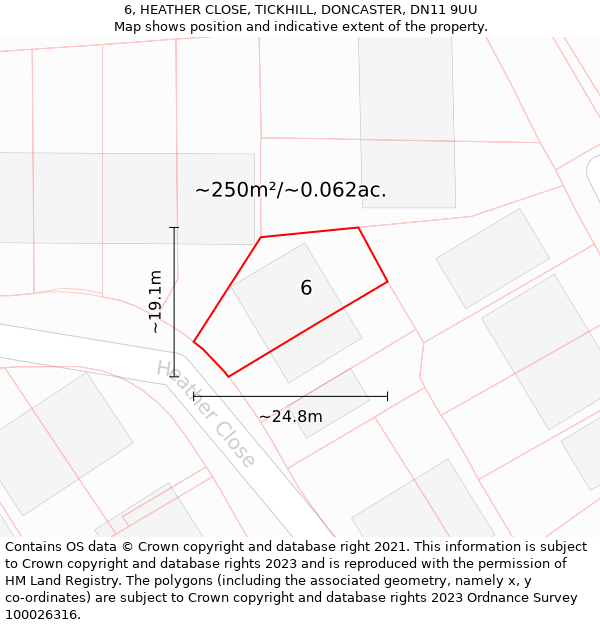 6, HEATHER CLOSE, TICKHILL, DONCASTER, DN11 9UU: Plot and title map