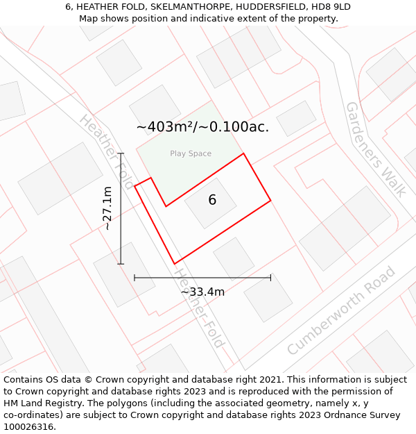 6, HEATHER FOLD, SKELMANTHORPE, HUDDERSFIELD, HD8 9LD: Plot and title map