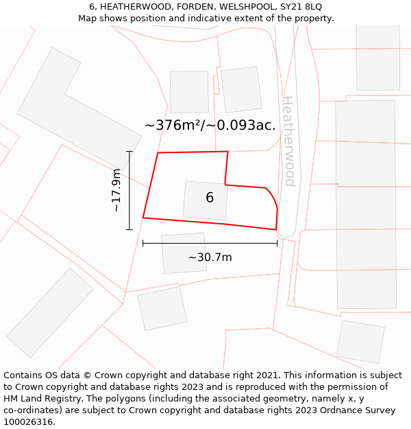 6, HEATHERWOOD, FORDEN, WELSHPOOL, SY21 8LQ: Plot and title map