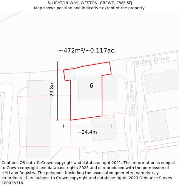 6, HEATON WAY, WESTON, CREWE, CW2 5FJ: Plot and title map