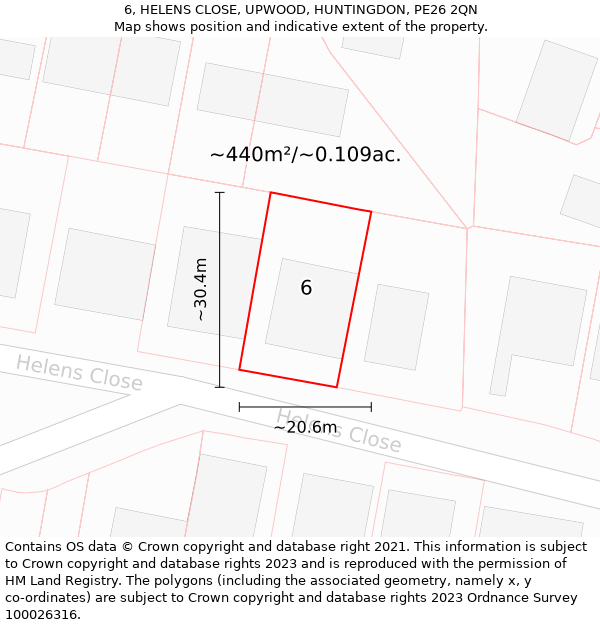 6, HELENS CLOSE, UPWOOD, HUNTINGDON, PE26 2QN: Plot and title map