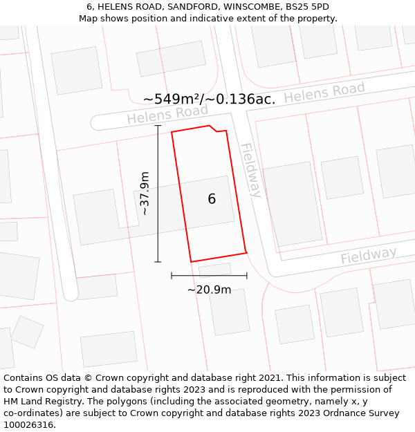 6, HELENS ROAD, SANDFORD, WINSCOMBE, BS25 5PD: Plot and title map