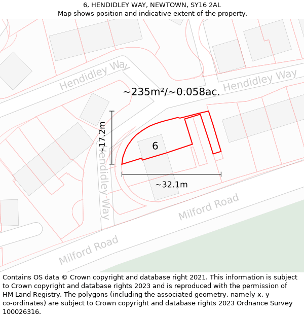 6, HENDIDLEY WAY, NEWTOWN, SY16 2AL: Plot and title map