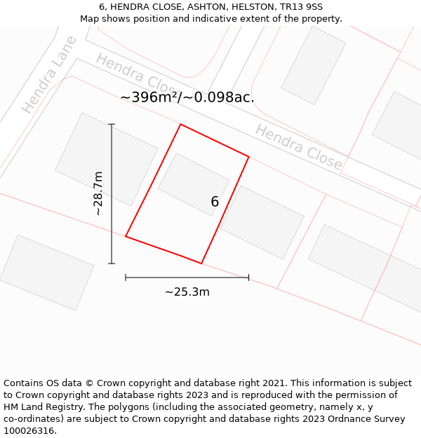 6, HENDRA CLOSE, ASHTON, HELSTON, TR13 9SS: Plot and title map