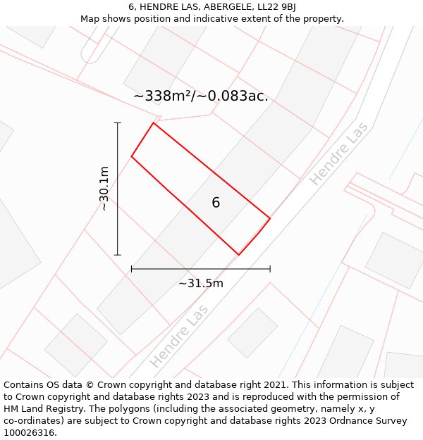 6, HENDRE LAS, ABERGELE, LL22 9BJ: Plot and title map