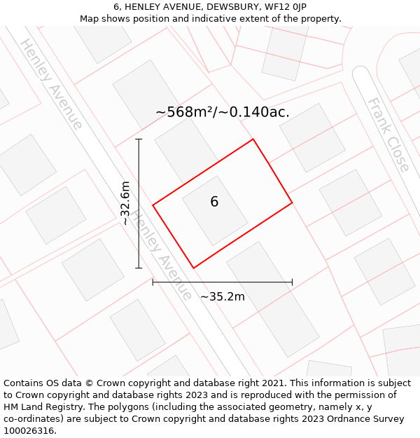 6, HENLEY AVENUE, DEWSBURY, WF12 0JP: Plot and title map