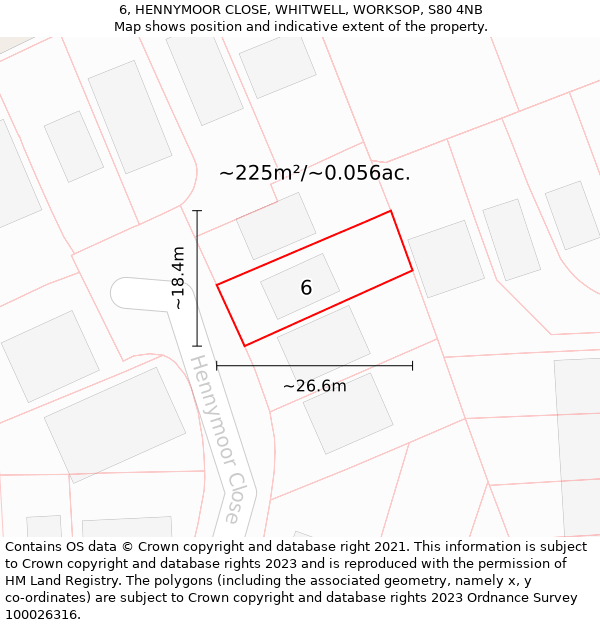 6, HENNYMOOR CLOSE, WHITWELL, WORKSOP, S80 4NB: Plot and title map