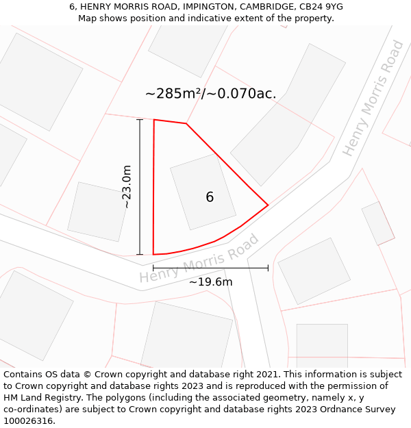 6, HENRY MORRIS ROAD, IMPINGTON, CAMBRIDGE, CB24 9YG: Plot and title map