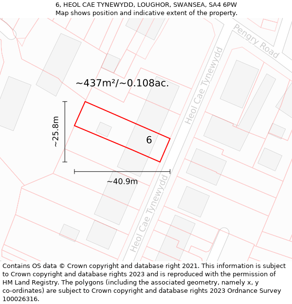 6, HEOL CAE TYNEWYDD, LOUGHOR, SWANSEA, SA4 6PW: Plot and title map