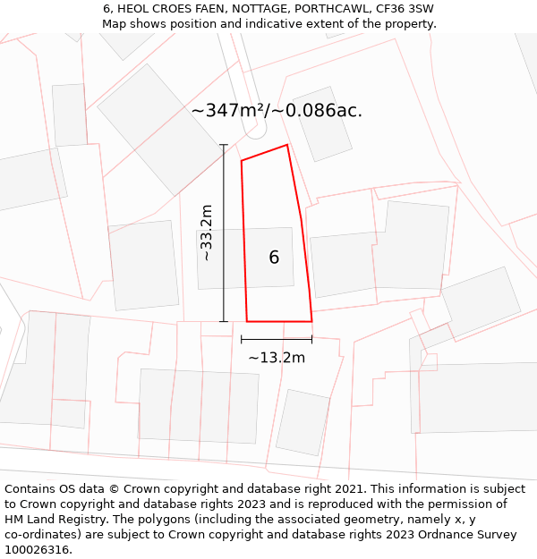 6, HEOL CROES FAEN, NOTTAGE, PORTHCAWL, CF36 3SW: Plot and title map