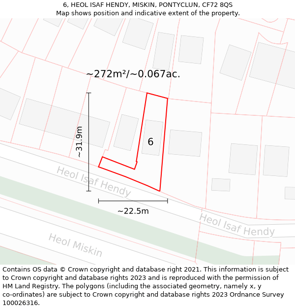 6, HEOL ISAF HENDY, MISKIN, PONTYCLUN, CF72 8QS: Plot and title map