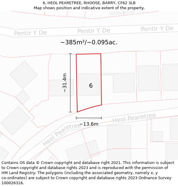 6, HEOL PEARETREE, RHOOSE, BARRY, CF62 3LB: Plot and title map