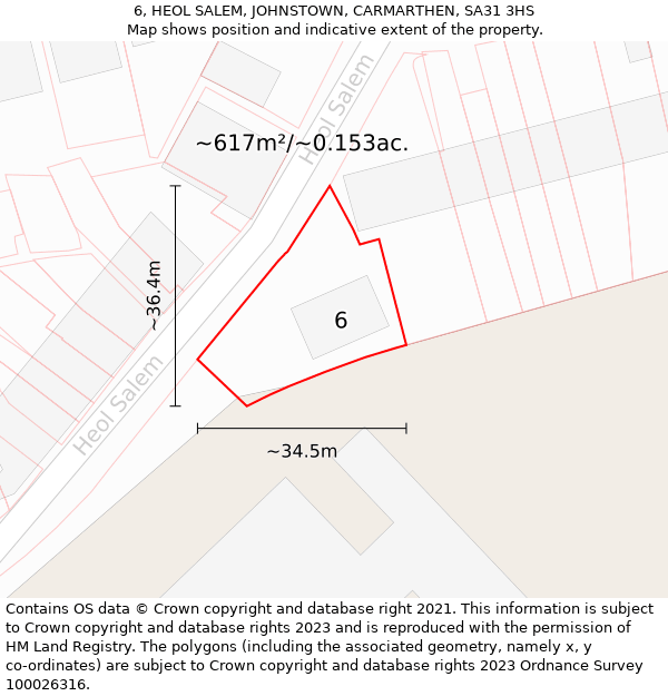 6, HEOL SALEM, JOHNSTOWN, CARMARTHEN, SA31 3HS: Plot and title map