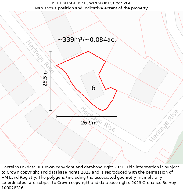 6, HERITAGE RISE, WINSFORD, CW7 2GF: Plot and title map