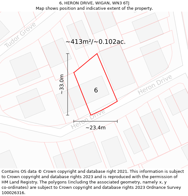 6, HERON DRIVE, WIGAN, WN3 6TJ: Plot and title map