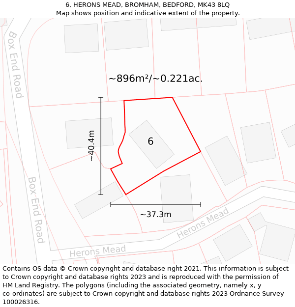 6, HERONS MEAD, BROMHAM, BEDFORD, MK43 8LQ: Plot and title map