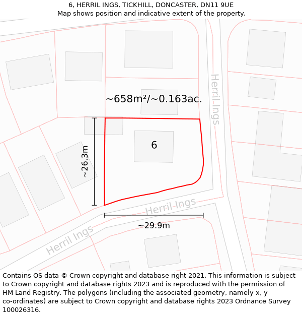 6, HERRIL INGS, TICKHILL, DONCASTER, DN11 9UE: Plot and title map