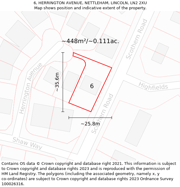 6, HERRINGTON AVENUE, NETTLEHAM, LINCOLN, LN2 2XU: Plot and title map