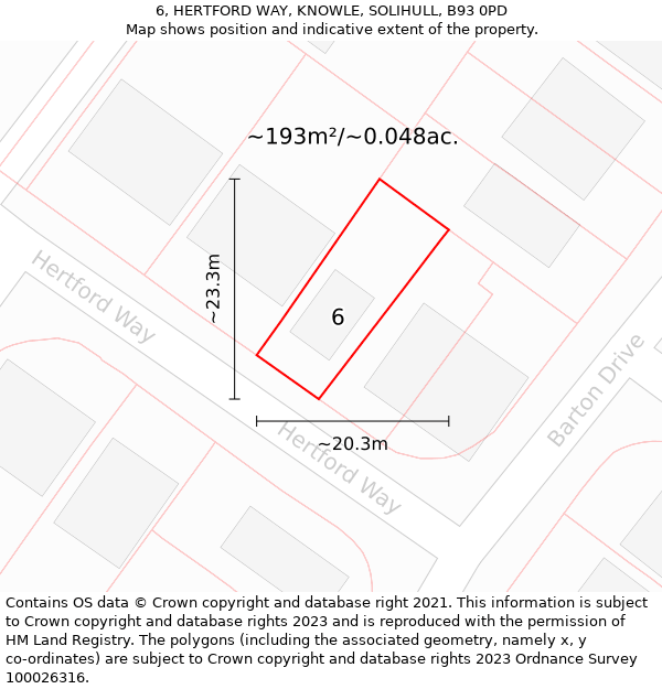 6, HERTFORD WAY, KNOWLE, SOLIHULL, B93 0PD: Plot and title map