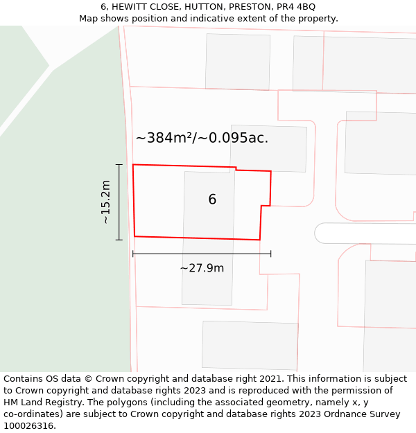 6, HEWITT CLOSE, HUTTON, PRESTON, PR4 4BQ: Plot and title map