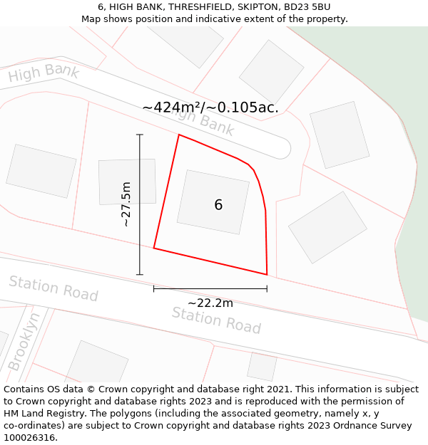 6, HIGH BANK, THRESHFIELD, SKIPTON, BD23 5BU: Plot and title map