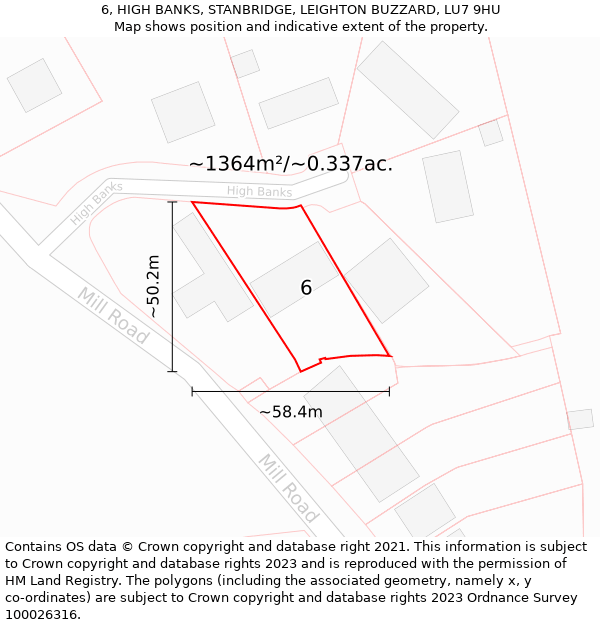 6, HIGH BANKS, STANBRIDGE, LEIGHTON BUZZARD, LU7 9HU: Plot and title map