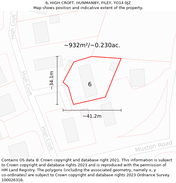 6, HIGH CROFT, HUNMANBY, FILEY, YO14 0JZ: Plot and title map