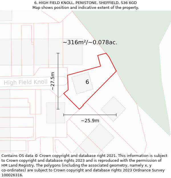 6, HIGH FIELD KNOLL, PENISTONE, SHEFFIELD, S36 6GD: Plot and title map
