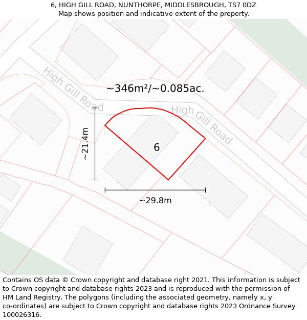 6, HIGH GILL ROAD, NUNTHORPE, MIDDLESBROUGH, TS7 0DZ: Plot and title map