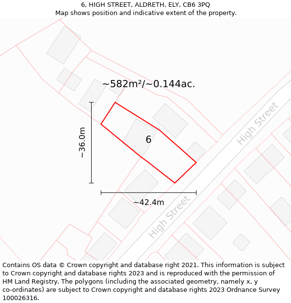 6, HIGH STREET, ALDRETH, ELY, CB6 3PQ: Plot and title map