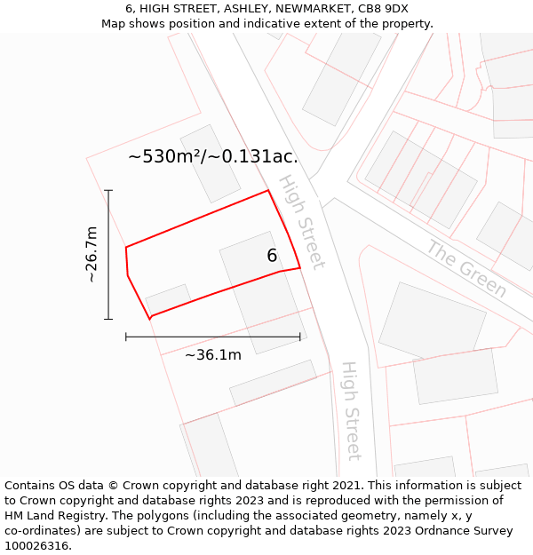 6, HIGH STREET, ASHLEY, NEWMARKET, CB8 9DX: Plot and title map