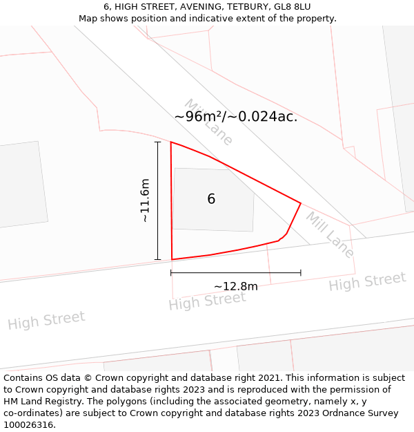 6, HIGH STREET, AVENING, TETBURY, GL8 8LU: Plot and title map