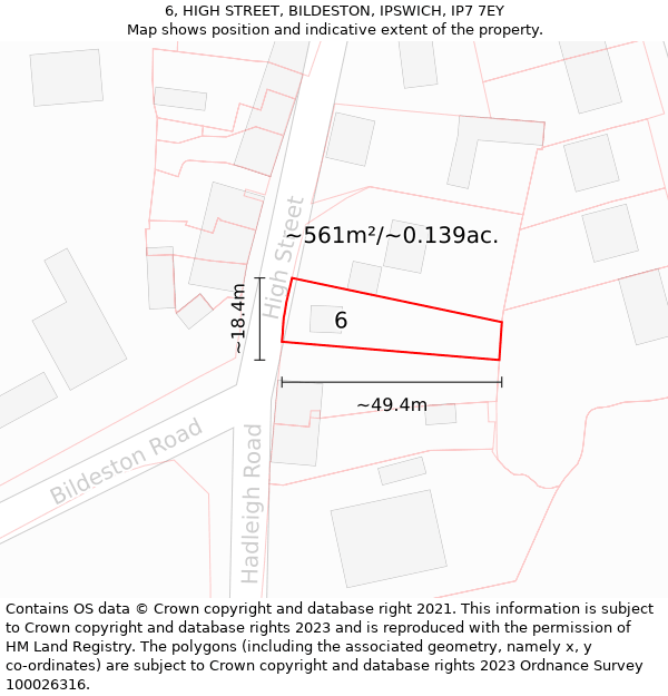 6, HIGH STREET, BILDESTON, IPSWICH, IP7 7EY: Plot and title map