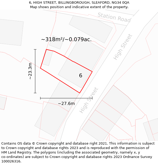 6, HIGH STREET, BILLINGBOROUGH, SLEAFORD, NG34 0QA: Plot and title map