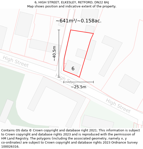 6, HIGH STREET, ELKESLEY, RETFORD, DN22 8AJ: Plot and title map