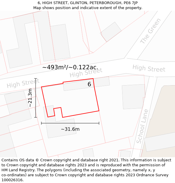 6, HIGH STREET, GLINTON, PETERBOROUGH, PE6 7JP: Plot and title map